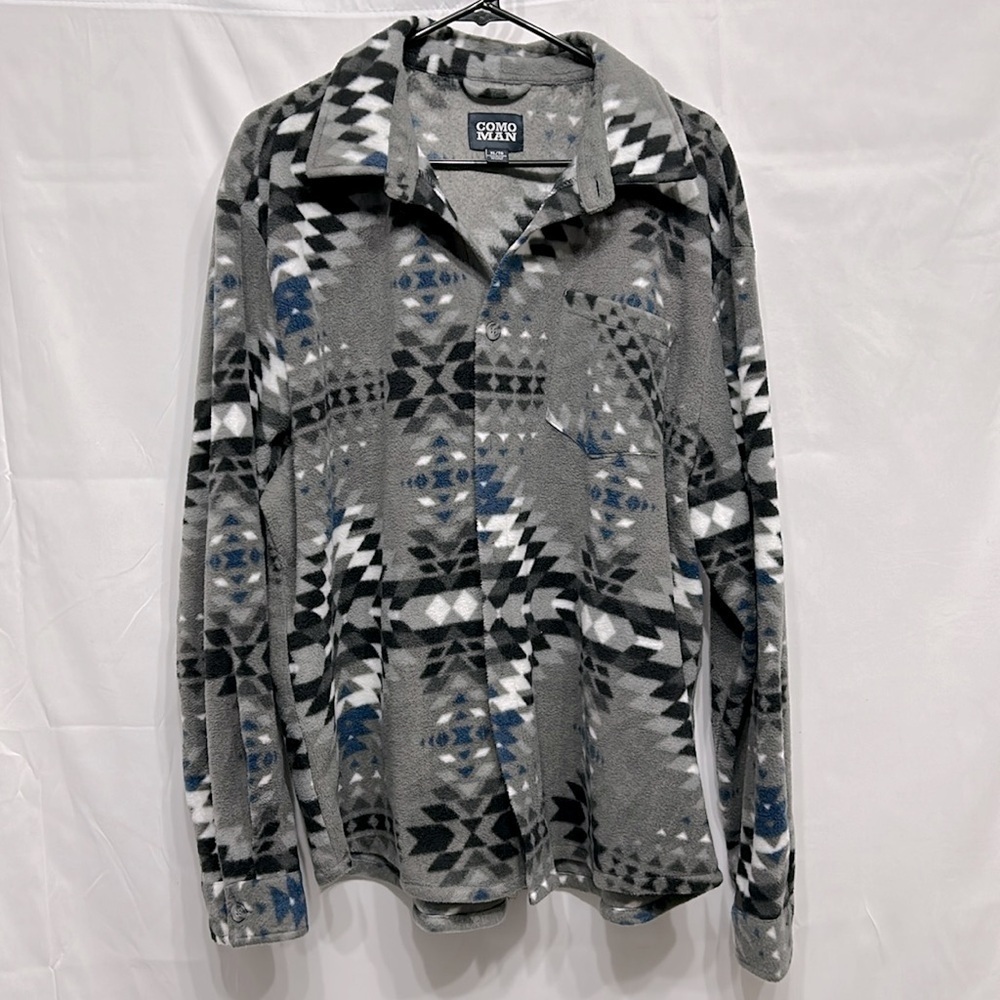 COMO MAN Flannel LS Button-up GRGYL GRAY Fleece‎ Southwestern Men’s size XL